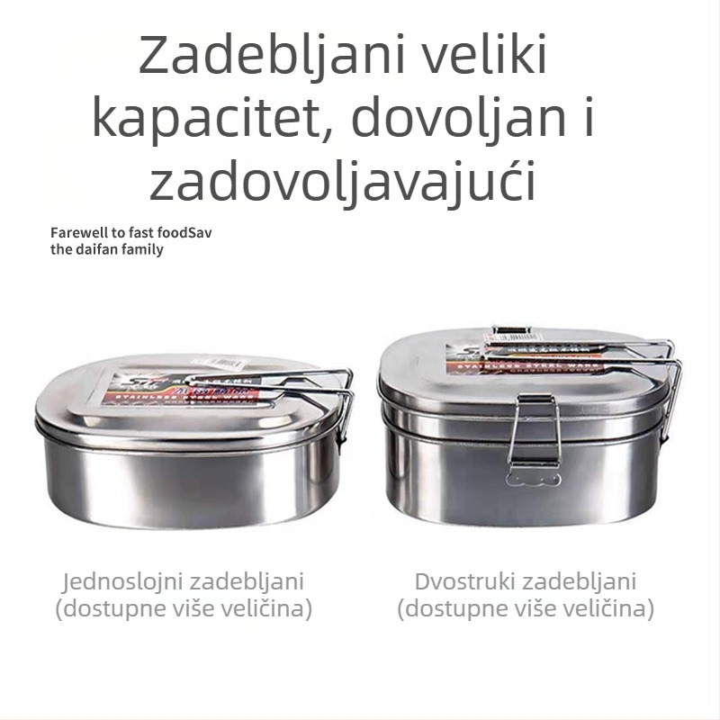 Velika dvostruko slojna kutija za obrok od nehrđajućeg čelika, kvadratnog oblika, čvrsti zidovi, zatvorena, praktična kutija za učenike, čuva svježinu hrane
