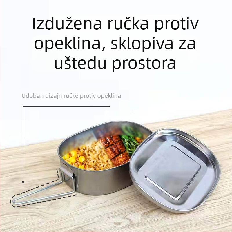 Velika dvostruko slojna kutija za obrok od nehrđajućeg čelika, kvadratnog oblika, čvrsti zidovi, zatvorena, praktična kutija za učenike, čuva svježinu hrane