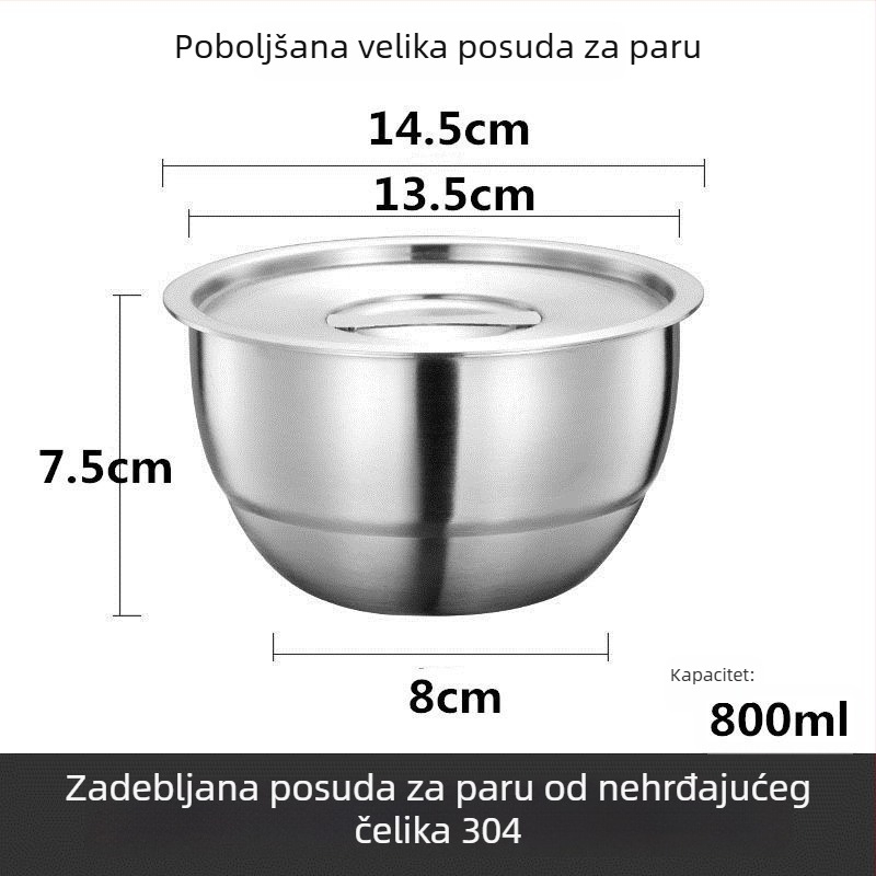 304 nehrđajući čelik – debela posuda za pareno jaje, okrugla, promjer 11–11,9 cm, mat završna površina, pogodna za djecu i odrasle