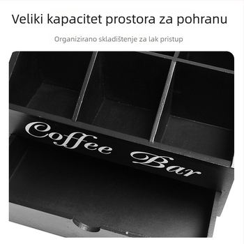 Drvena kutija za kavu s više odjeljaka, stolni organizator za šank s ladicom i pregradama