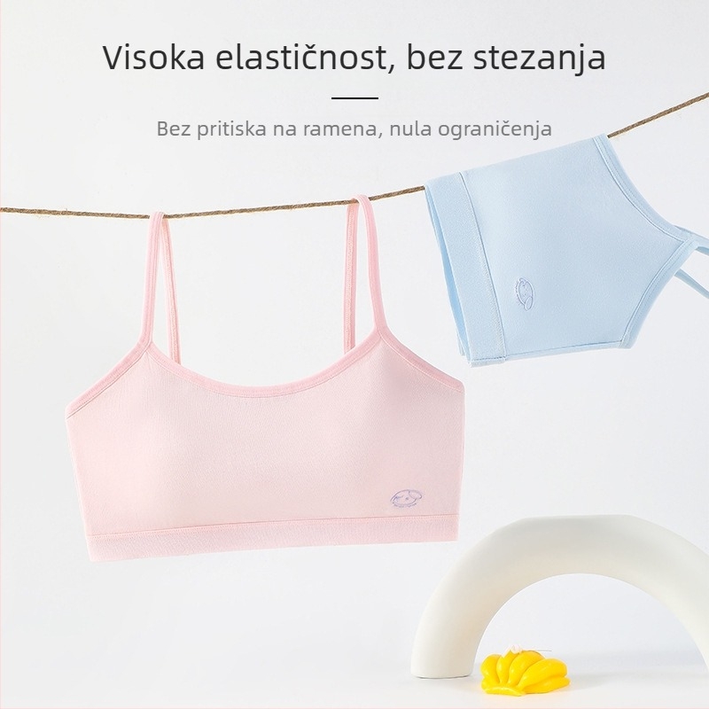 Pamukasti prozračni grudnjak s trokutićastim košaricama, bez šavova, s fiksnim dvostrukim trakama