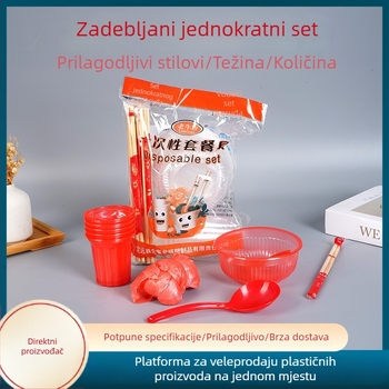 Jednokratni set posuđa za vjenčanje za 10 osoba, crveno i bijelo.