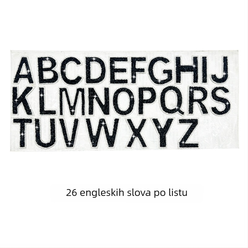 Cijeli list engleskih slova s kristalima za upotrebu na odjeći, dekoracija za rođendan