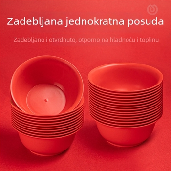Jednokratni set posuđa za svadbu – crvene zdjele za rižu i slatku juhu, debelog dizajna, za kućnu upotrebu