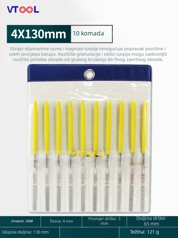 VTOOL set malih pilnika od dijamantnog legura, razni oblici, fino brušenje, mali plosni nagnuti pilnik PTF-10