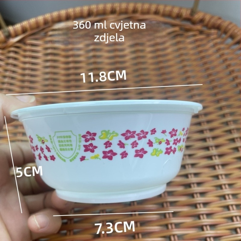 Jednokratna zdjela za rižu s cvjetnim uzorkom, debeli plastični materijal, set pribora s štapićima za bankete