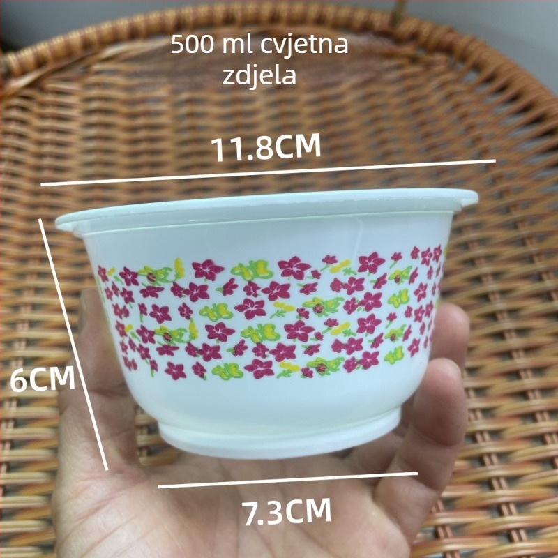 Jednokratna zdjela za rižu s cvjetnim uzorkom, debeli plastični materijal, set pribora s štapićima za bankete