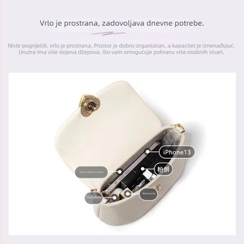 2026 ljeto: nova bijela ženska torba – jednostavna i svestrana za rame ili crossbody, s lancem, mala kvadratna torba, torba stila sedla