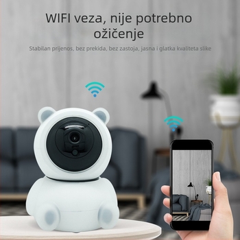 Pametna kućna sigurnosna kamera s pan-tilt funkcijom, daljinsko upravljanje putem mobilnog, 360° panoramski pogled, bežični Wi‑Fi unutarnje praćenje kućnih ljubimaca