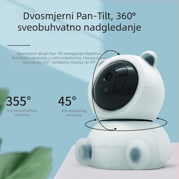 Pametna kućna sigurnosna kamera s pan-tilt funkcijom, daljinsko upravljanje putem mobilnog, 360° panoramski pogled, bežični Wi‑Fi unutarnje praćenje kućnih ljubimaca