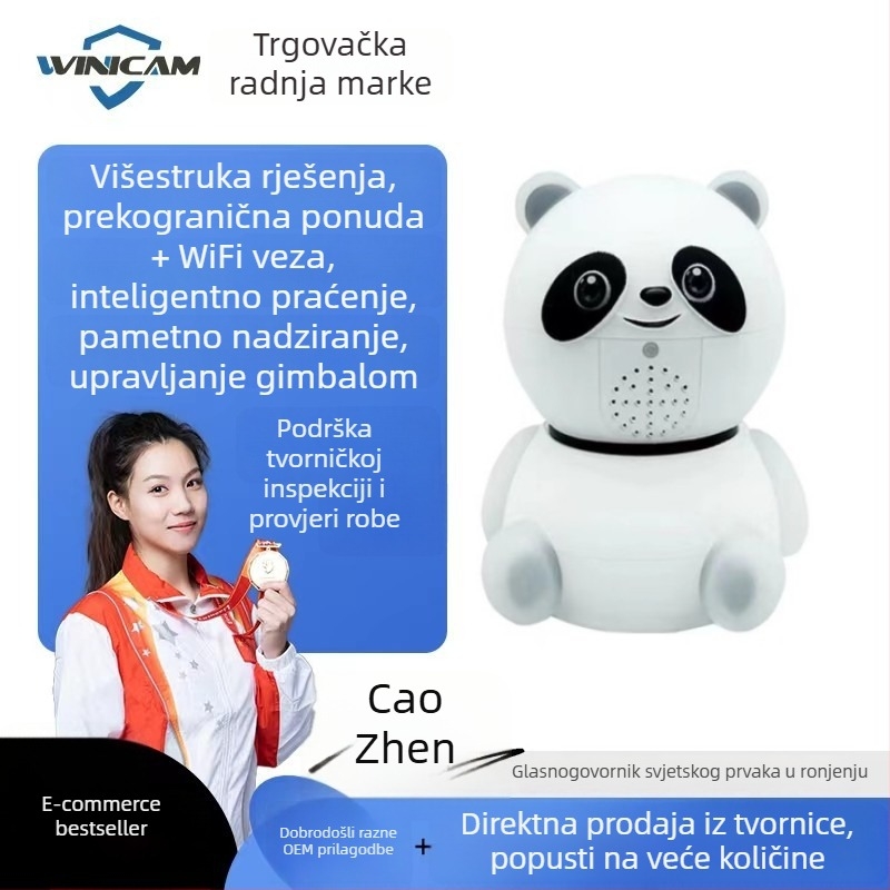 Pametna kućna sigurnosna kamera s pan-tilt funkcijom, daljinsko upravljanje putem mobilnog, 360° panoramski pogled, bežični Wi‑Fi unutarnje praćenje kućnih ljubimaca