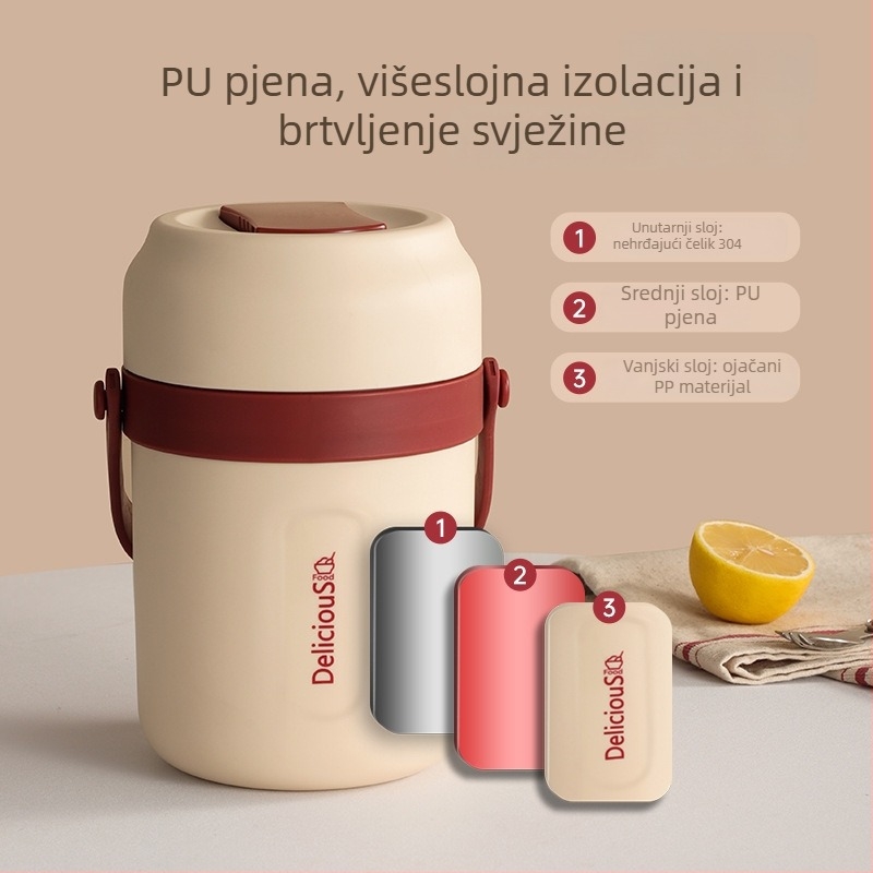 Dvostruko slojna izolirana kutija za obrok od 304 nehrđajućeg čelika, kapacitet 2000 ml