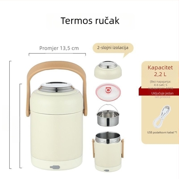 Izolirana kutija za ručak od 304 nehrđajućeg čelika, USB napajanje za automobil, prenosiva, velik kapacitet, održava konstantnu temperaturu