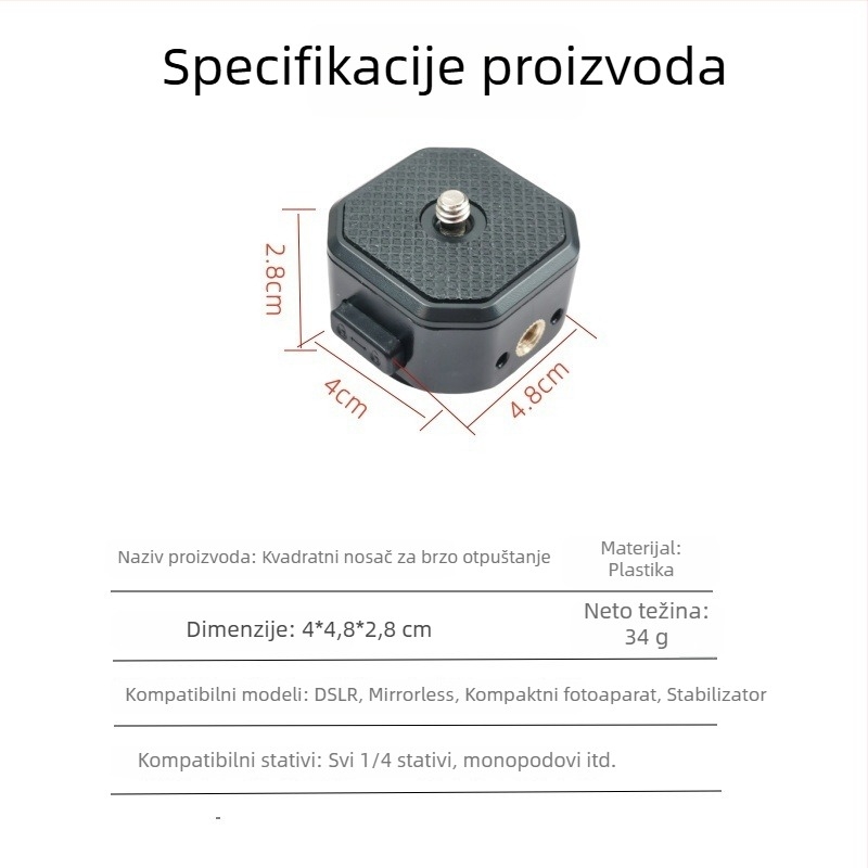 Univerzalna pločica brzog otpuštanja za bezzrcalni fotoaparat i adapter-klip za glavu stativa