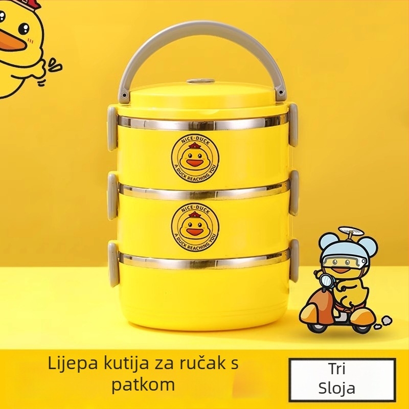 Termo kutija za ručak s dizajnom Velika žuta patka, nehrđajući čelik + PP kućište, višeslojna, mikrovalna pećnica sigurna, za ured