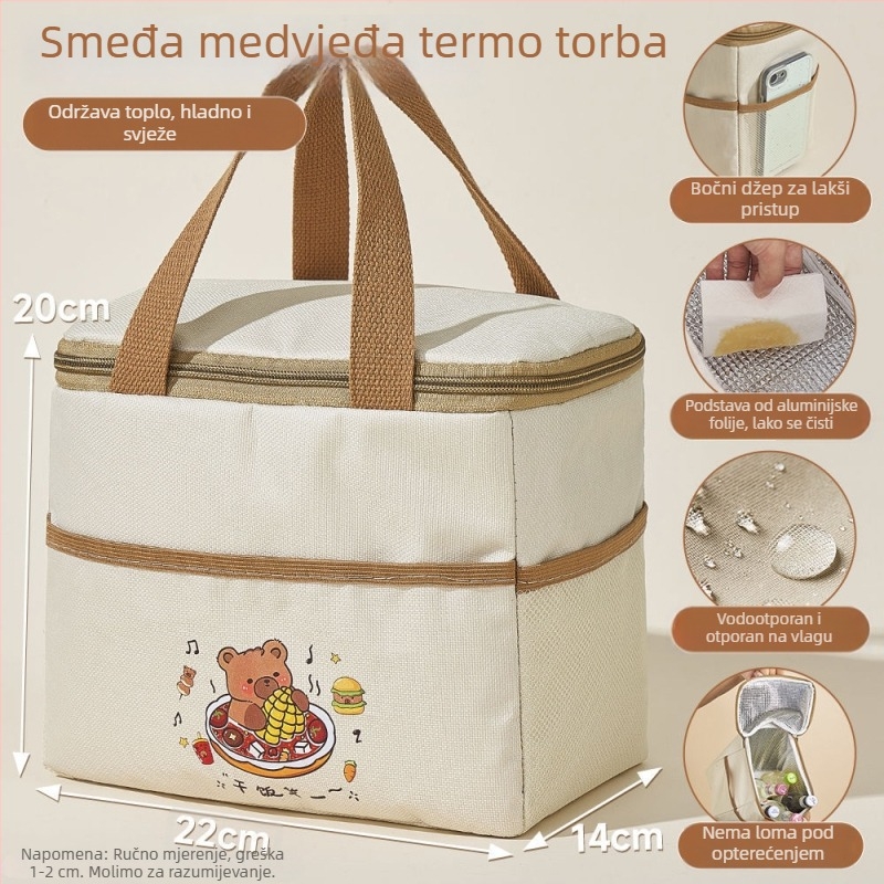 Izolirana torba za ručak za kancelarijske zaposlenike, s aluminijskom folijom, debela, jednostavan dizajn