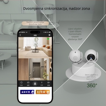 Kućna kamera za nadzor s dvostrukim objektivom i dvostrukim prikazom, Wi-Fi, kompaktni PTZ, HD, bežična