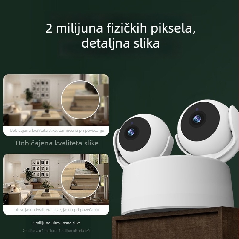 Kućna kamera za nadzor s dvostrukim objektivom i dvostrukim prikazom, Wi-Fi, kompaktni PTZ, HD, bežična