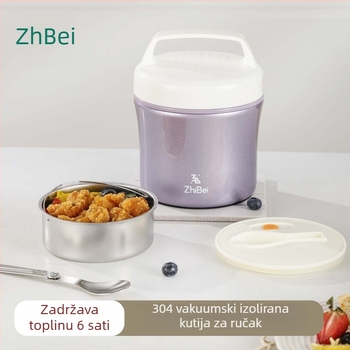 Izolirana kutija za obrok od nehrđajućeg čelika s plastičnim poklopcem, cilindrična Bento kutija za ured, kapacitet 1–2 l