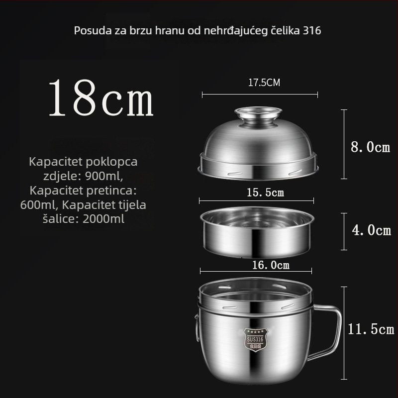 Termošalica od 316 nehrđajućeg čelika, dvostruka izolacija, za obrok i rezance