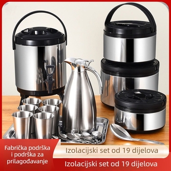19-dijelni set od nehrđajućeg čelika s dvostruko izoliranim tijelom, posuda za mliječni čaj, za kućnu upotrebu i za ulične štandove