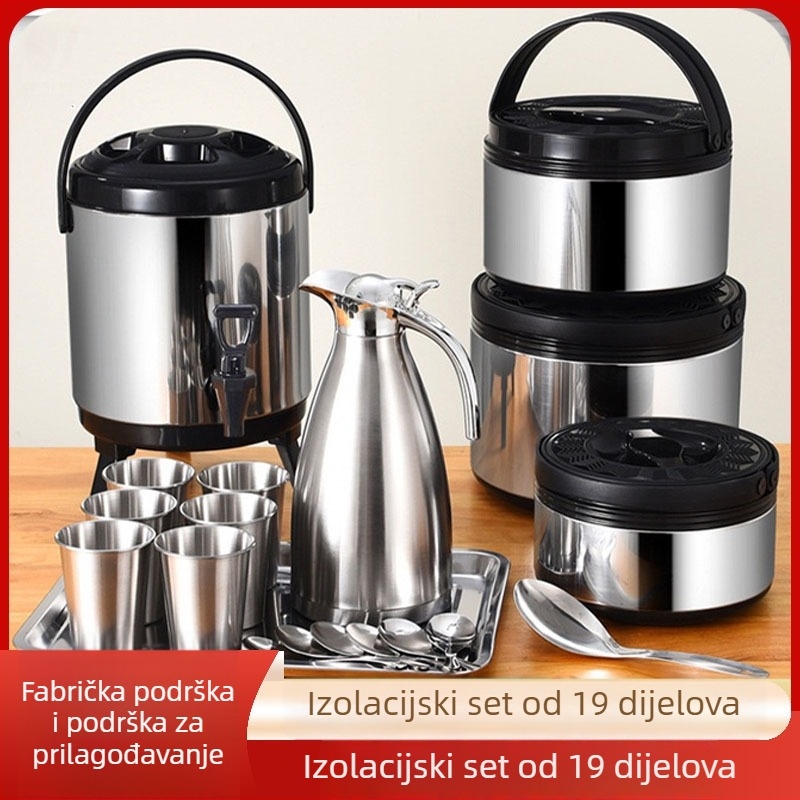 19-dijelni set od nehrđajućeg čelika s dvostruko izoliranim tijelom, posuda za mliječni čaj, za kućnu upotrebu i za ulične štandove