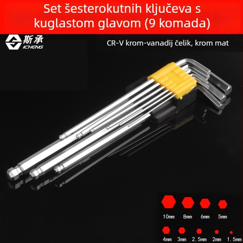 Set od 9 komada L-oblik Plum Blossom i šesterokutni ključ, produženi set, s niklanim/kromiranim/bakrenim premazom