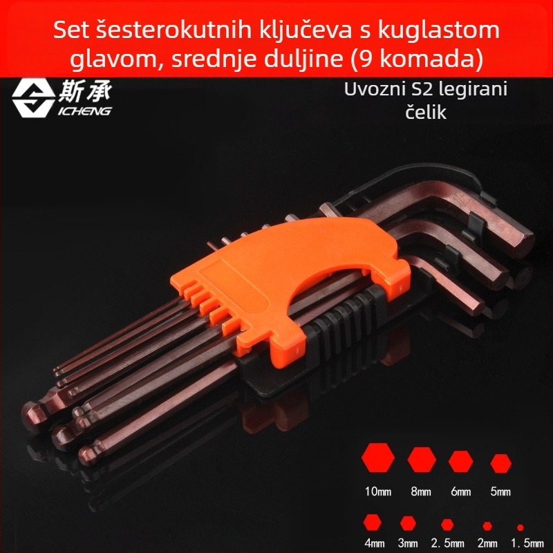 Set od 9 komada L-oblik Plum Blossom i šesterokutni ključ, produženi set, s niklanim/kromiranim/bakrenim premazom