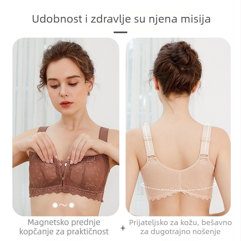 Prozračni bez žice push-up grudnjak s magnetskim prednjim zatvaračem, oblikuje leđa, za veće veličine