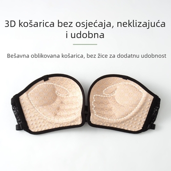 Nevidljiva grudnjaka bez naramenica s 3D oblikovanim košaricama, protuklizna čipkasta stražnja stran, bandeau s prednjim zatvaračem za žene
