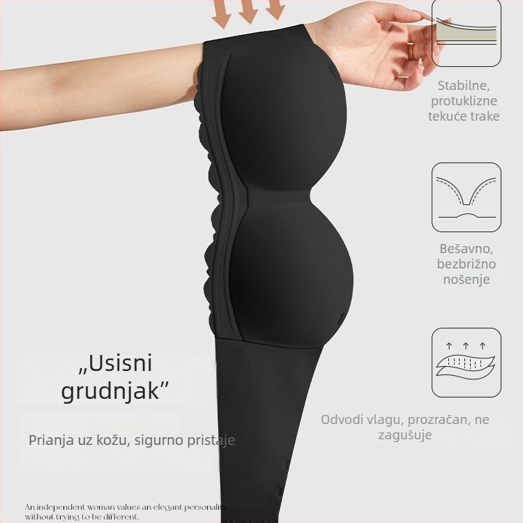 Pamukasti grudnjak bez naramenica s protukliznom podrškom, bez žice, za male grudi, push-up, 3/4 košarice
