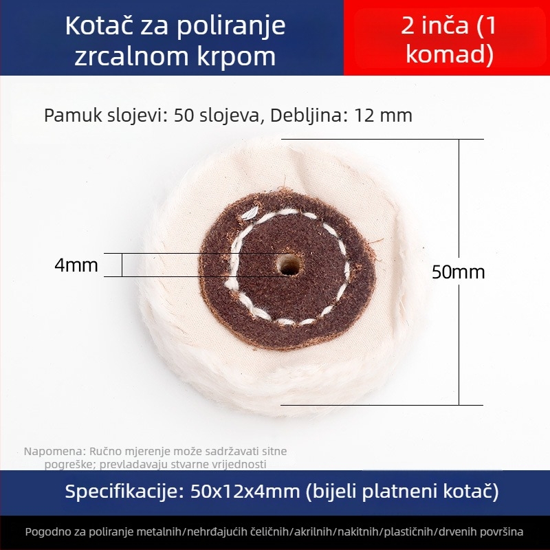 Debljasti zrcalno-polirajući bijeli platneni kotačić za nefrit, metal, nehrđajući čelik i akril; glava za poliranje od pamuka i vune