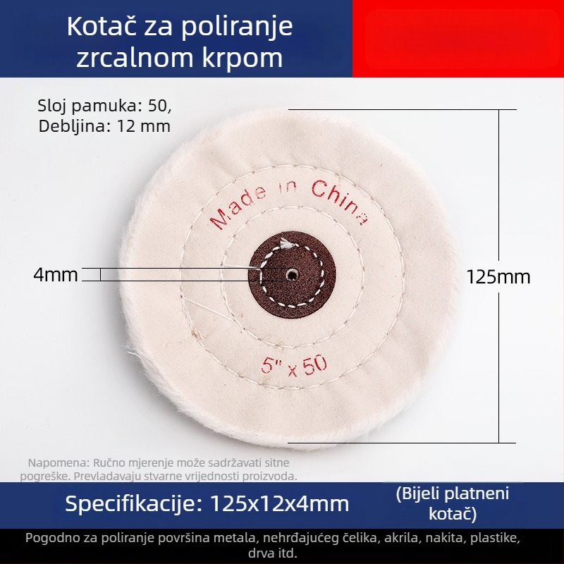 Debljasti zrcalno-polirajući bijeli platneni kotačić za nefrit, metal, nehrđajući čelik i akril; glava za poliranje od pamuka i vune