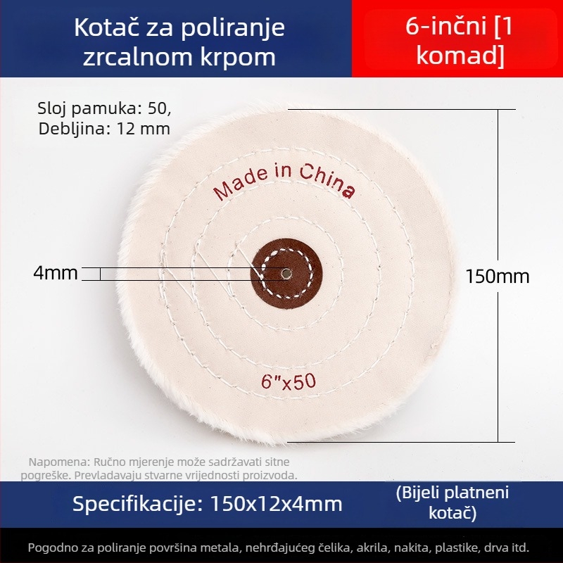 Debljasti zrcalno-polirajući bijeli platneni kotačić za nefrit, metal, nehrđajući čelik i akril; glava za poliranje od pamuka i vune