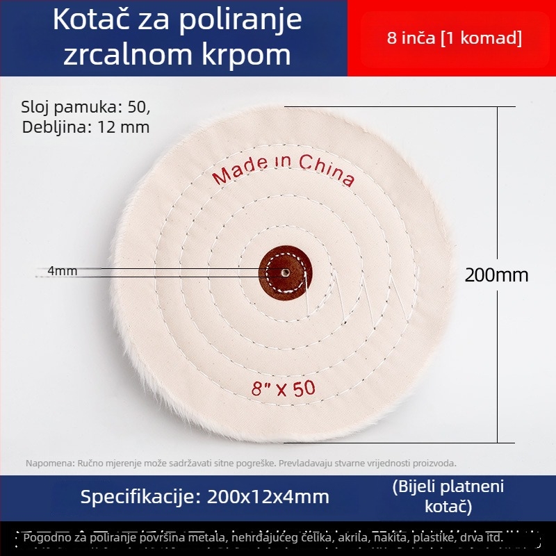 Debljasti zrcalno-polirajući bijeli platneni kotačić za nefrit, metal, nehrđajući čelik i akril; glava za poliranje od pamuka i vune