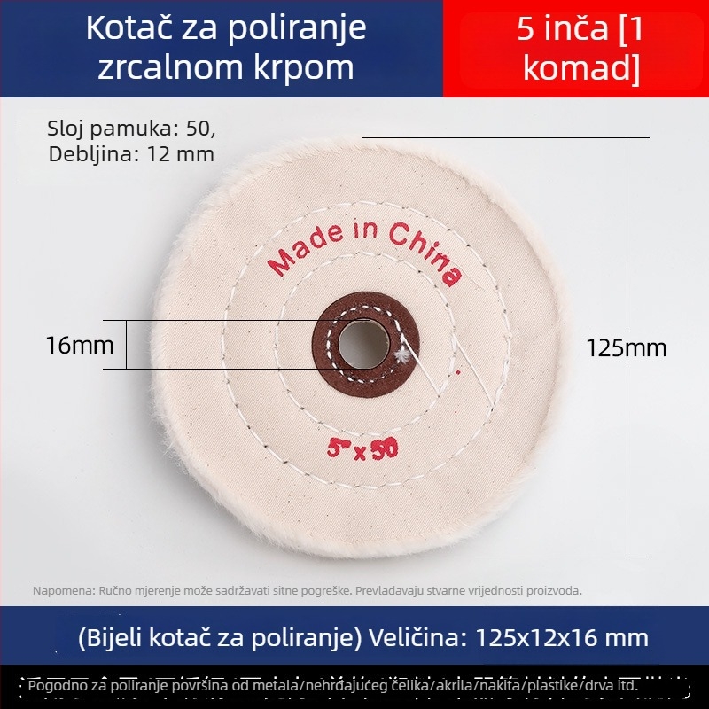 Debljasti zrcalno-polirajući bijeli platneni kotačić za nefrit, metal, nehrđajući čelik i akril; glava za poliranje od pamuka i vune