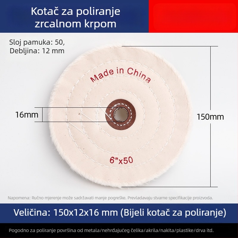 Debljasti zrcalno-polirajući bijeli platneni kotačić za nefrit, metal, nehrđajući čelik i akril; glava za poliranje od pamuka i vune