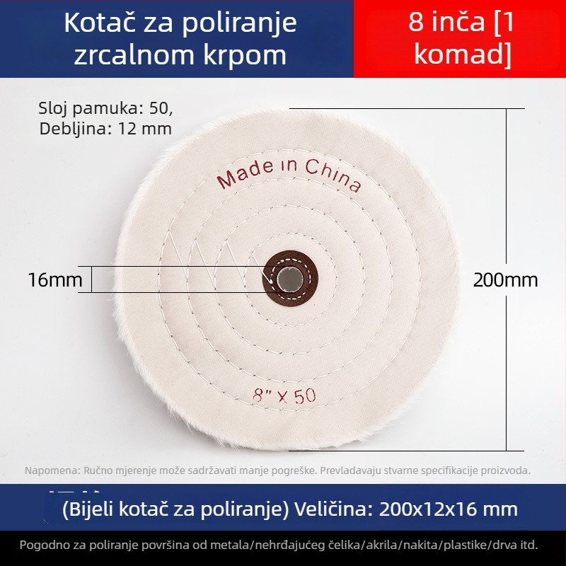 Debljasti zrcalno-polirajući bijeli platneni kotačić za nefrit, metal, nehrđajući čelik i akril; glava za poliranje od pamuka i vune