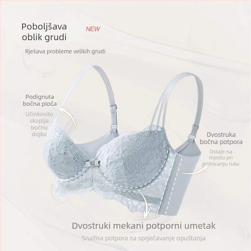 Plus-size grudnjak s čipkom, Push-Up, anti-sagging, mekani okvir od čelika