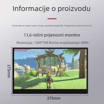 11,6-inčni prijenosni monitor za Raspberry Pi i Orange Pi — vanjski zaslon za laptop