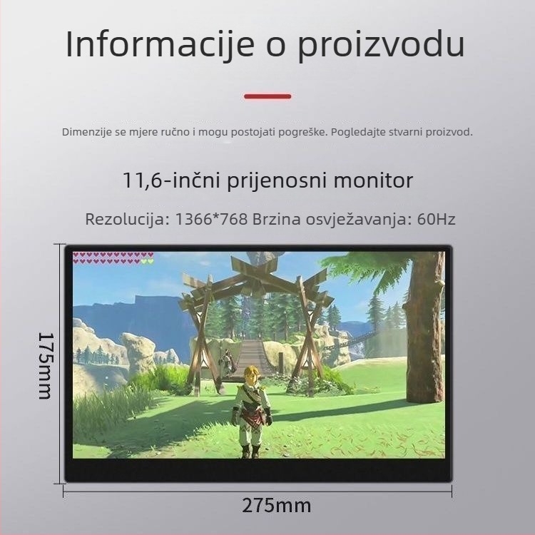 11,6-inčni prijenosni monitor za Raspberry Pi i Orange Pi — vanjski zaslon za laptop