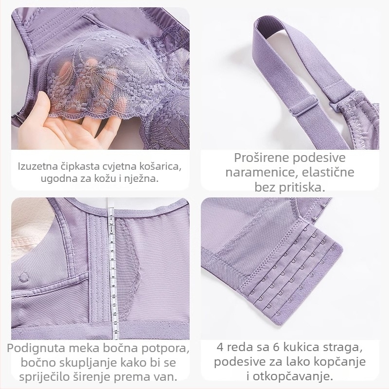 Langsha grudnjak za plus veličinu, s čipkom, push-up, protiv opuštanja, regulirajući stražnji dio, ljetni grudnjak za žene