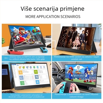 15,6-inčni prijenosni IPS LCD monitor s plastičnim kućištem, 1080p, 16:9, HDMI i USB-C, uredski zaslon