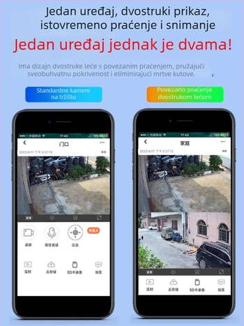 Dvostruka leća kamera za nadzor, 360° unutarnja Wi-Fi kamera za daljinsko praćenje putem pametnog telefona
