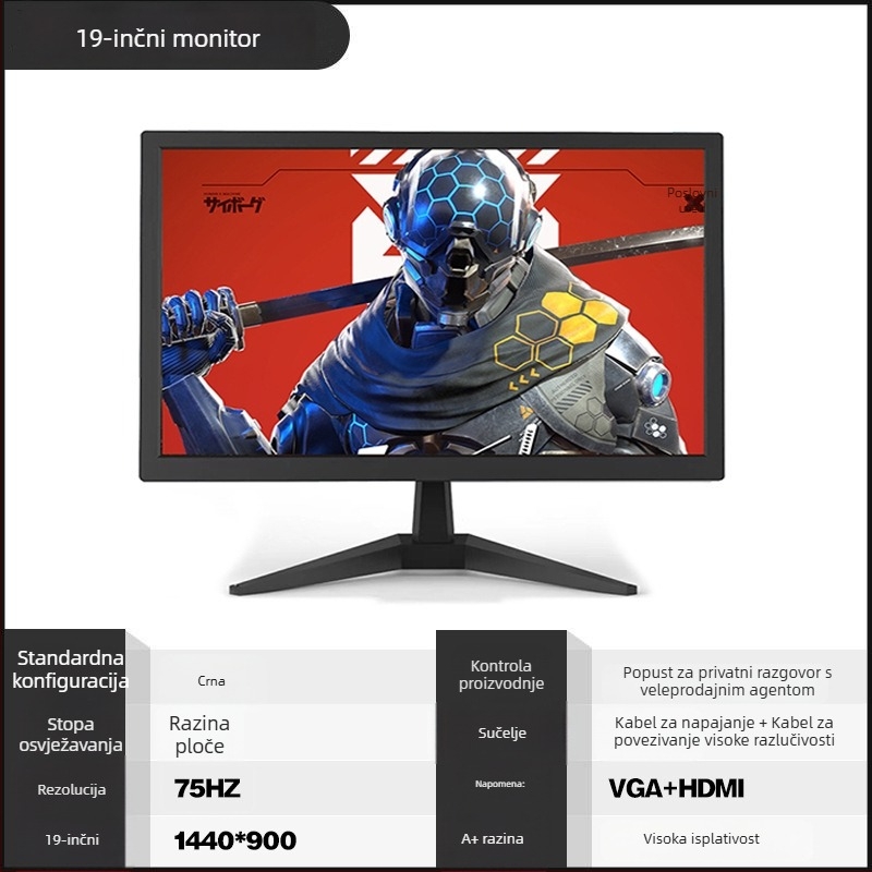 19-inčni kancelarijski LCD monitor, 1440×900, 75 Hz, 1080p, dizajn zaslona