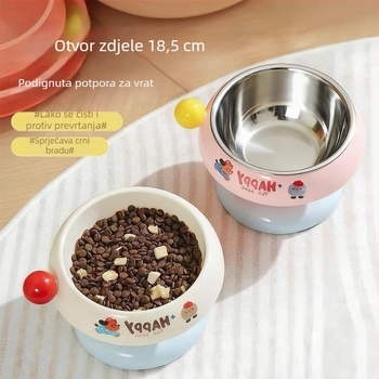 Posuda od nehrđajućeg čelika za kućne ljubimce, za mačke i pse, s podignutim vratom za sprječavanje prosipanja, u dopamin boji.