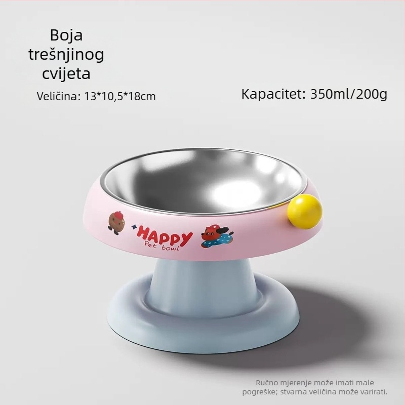 Posuda od nehrđajućeg čelika za kućne ljubimce, za mačke i pse, s podignutim vratom za sprječavanje prosipanja, u dopamin boji.