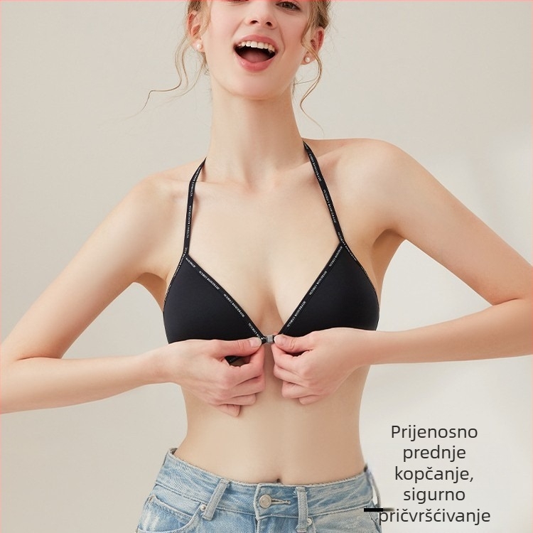 Ljetni tanki halter s otvorenim leđima, trokutaste košarice, bez naramenica, prednje kopčanje