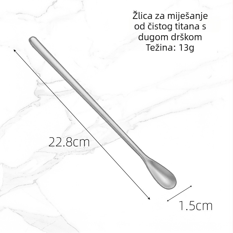 Žlica za miješanje od čistog titana s dugim držkom za kavu, mliječni prah, koktele i deserte