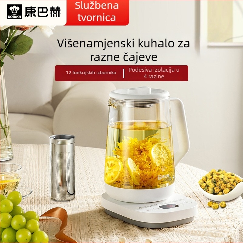 Konbach staklena posuda za zdravlje, odvar i čaj, digitalni termostat, dodirno upravljanje, 1.5 L, 220V, model Kyy-151